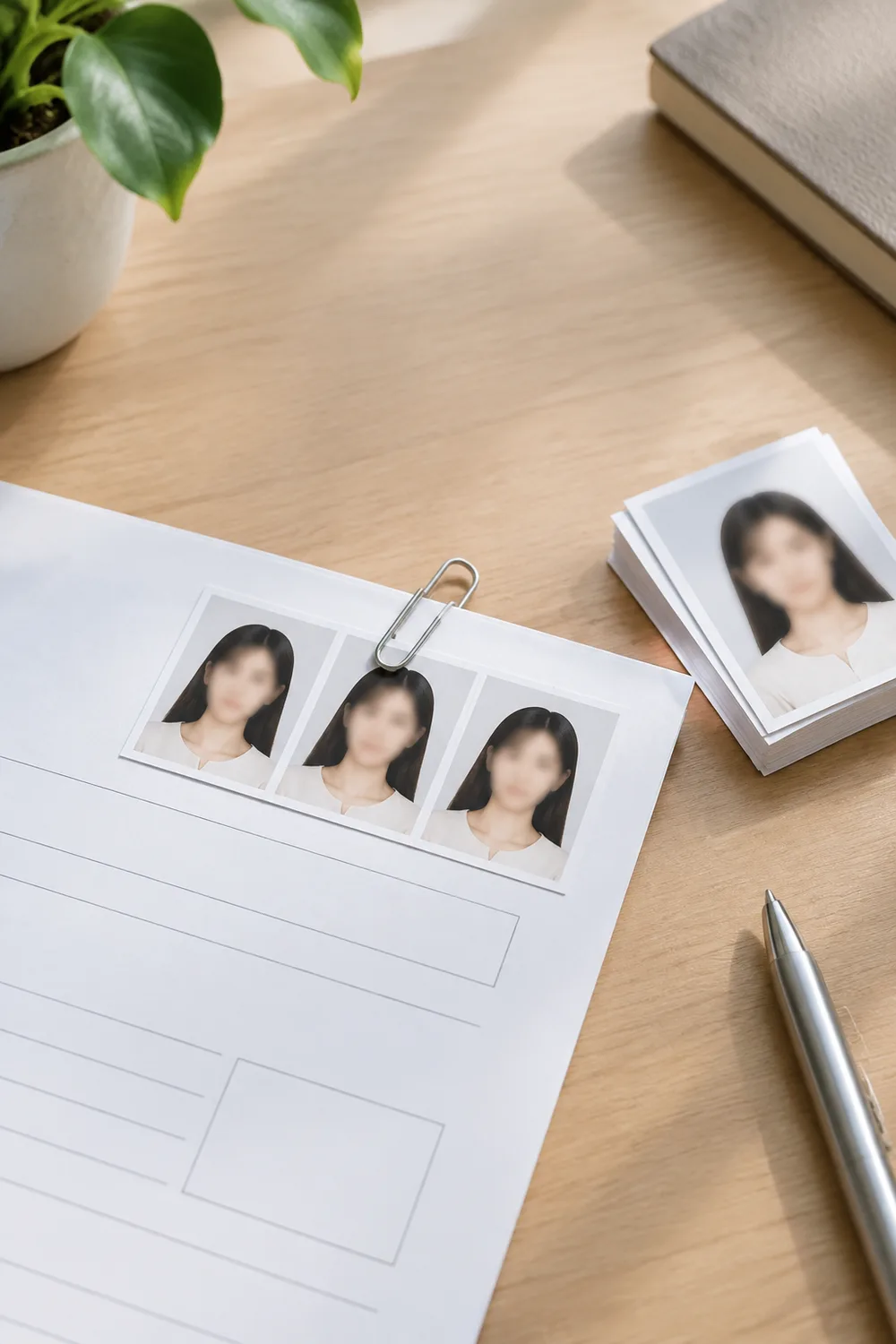 Attaching a cut passport photo to an application form