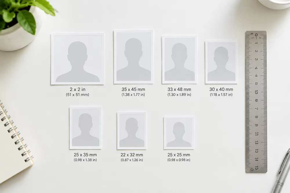 Passport & ID Photo Sizes Chart (mm): US, UK, EU, China & More illustration
